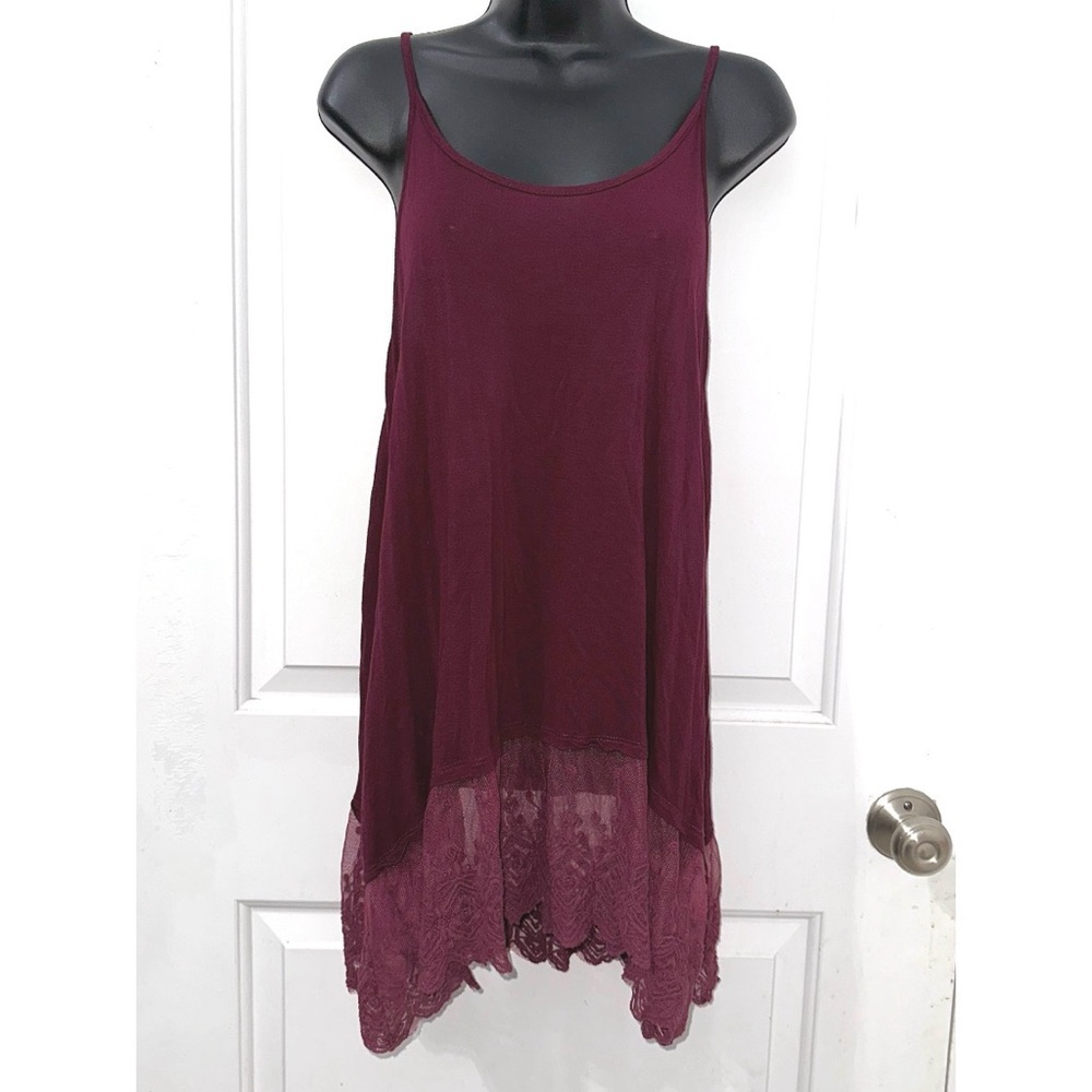 Vanity tunic tank top with lace trim